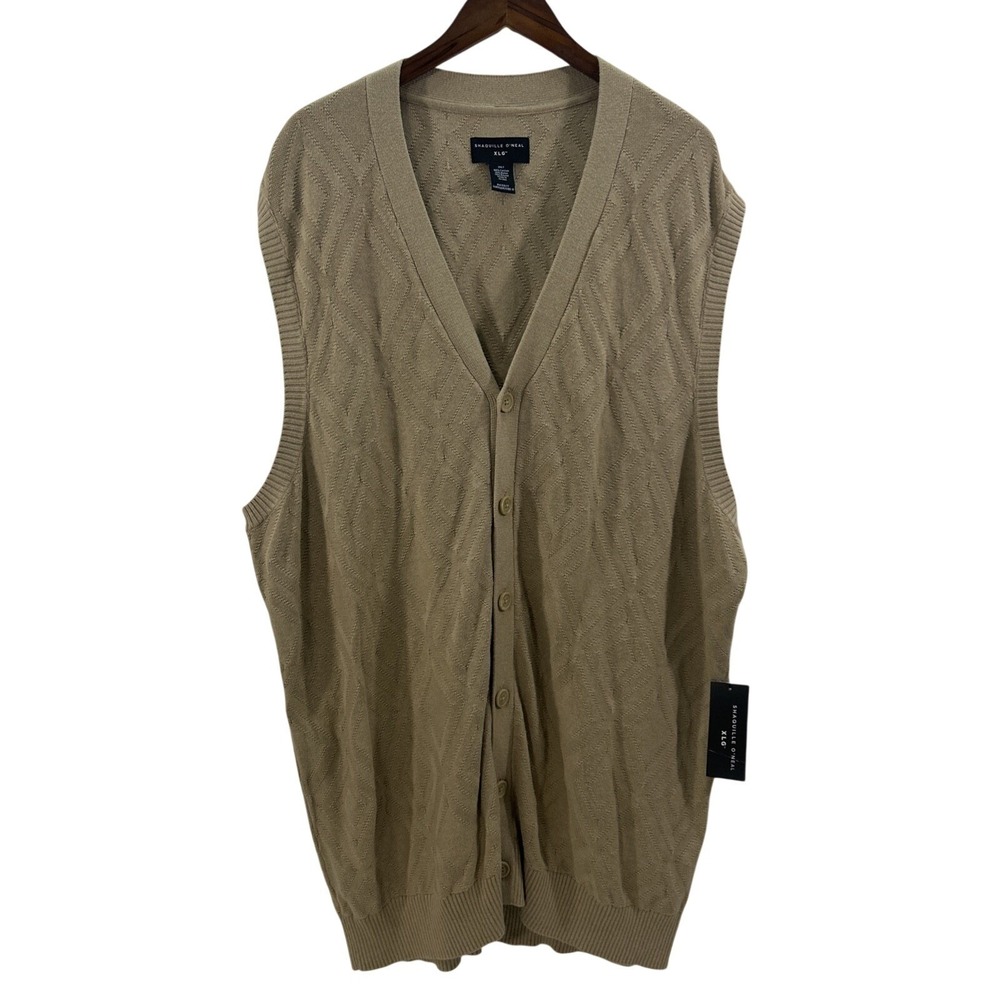 Shaquille ONeal Men 2XLT Brown Sweater Vest V Neck Button Up New Tags